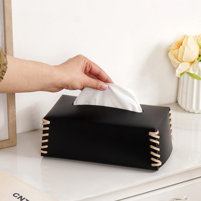 Vegan Leather Tissue Box Holder Black