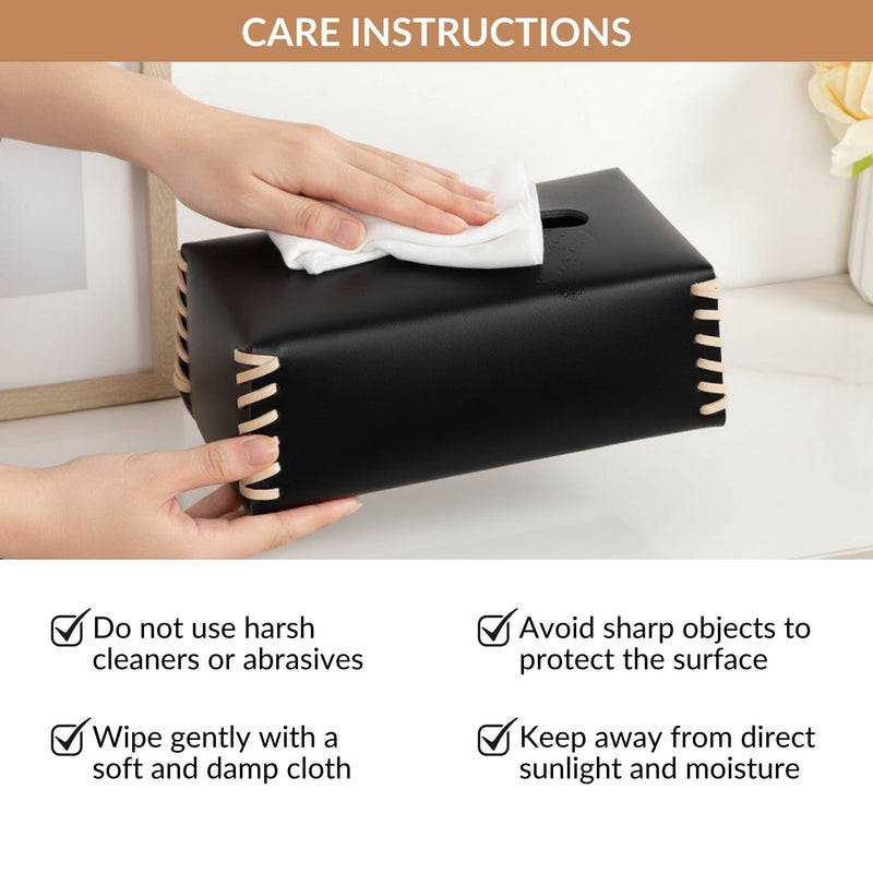 Vegan Leather Tissue Box Holder Black