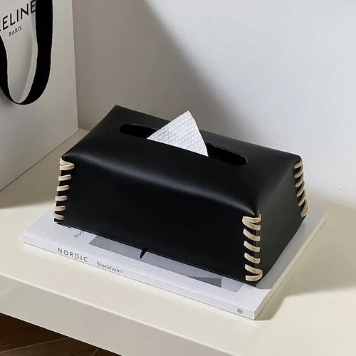 Vegan Leather Tissue Box Holder Black