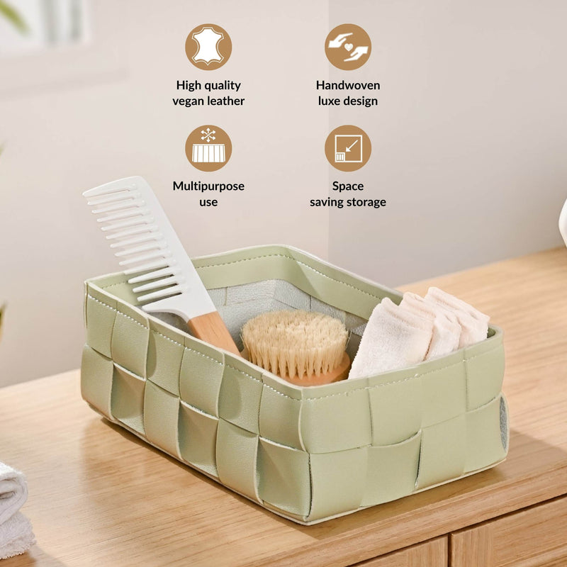 Vegan Leather Basket Sage Green