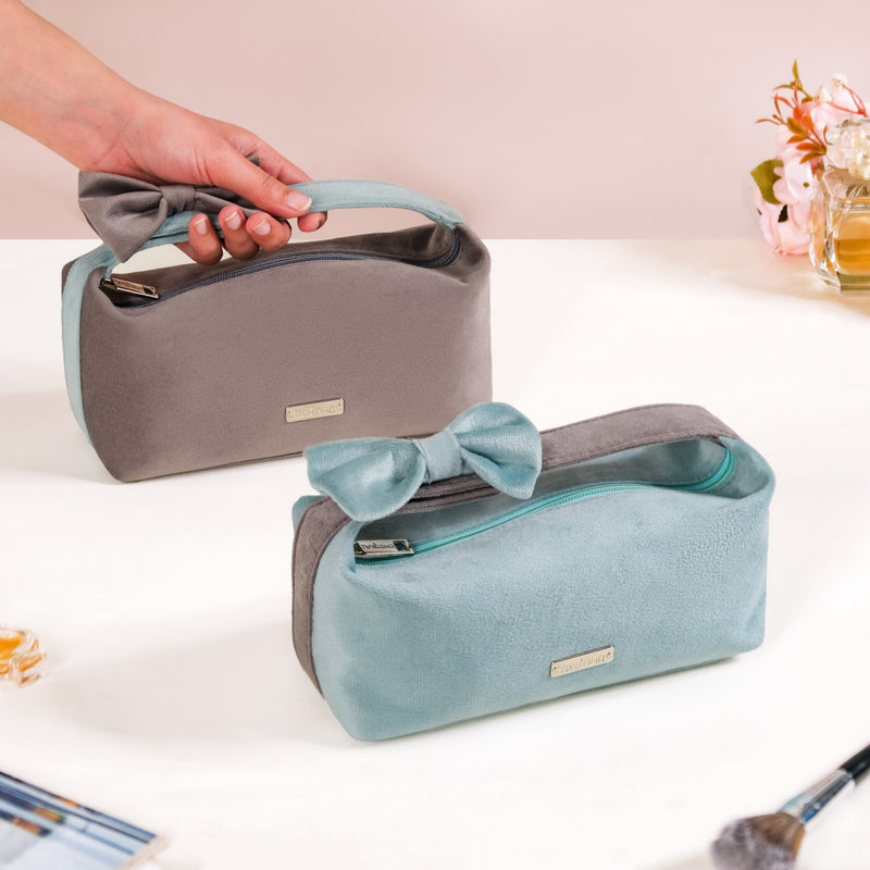 Velvet Makeup Pouch with Bow Set Of 2