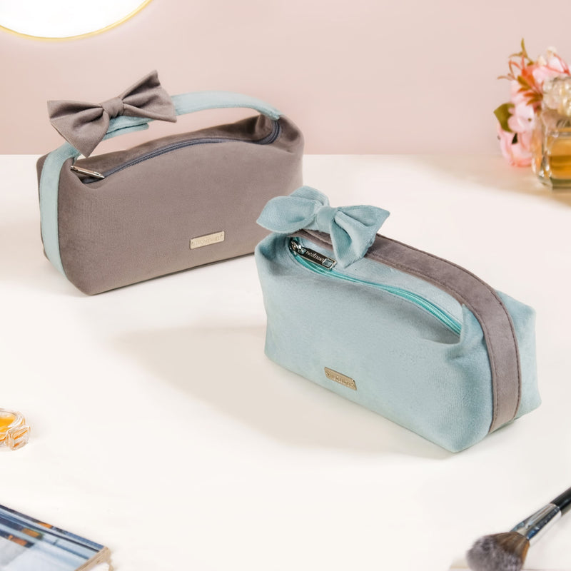 Velvet Makeup Pouch with Bow Set Of 2