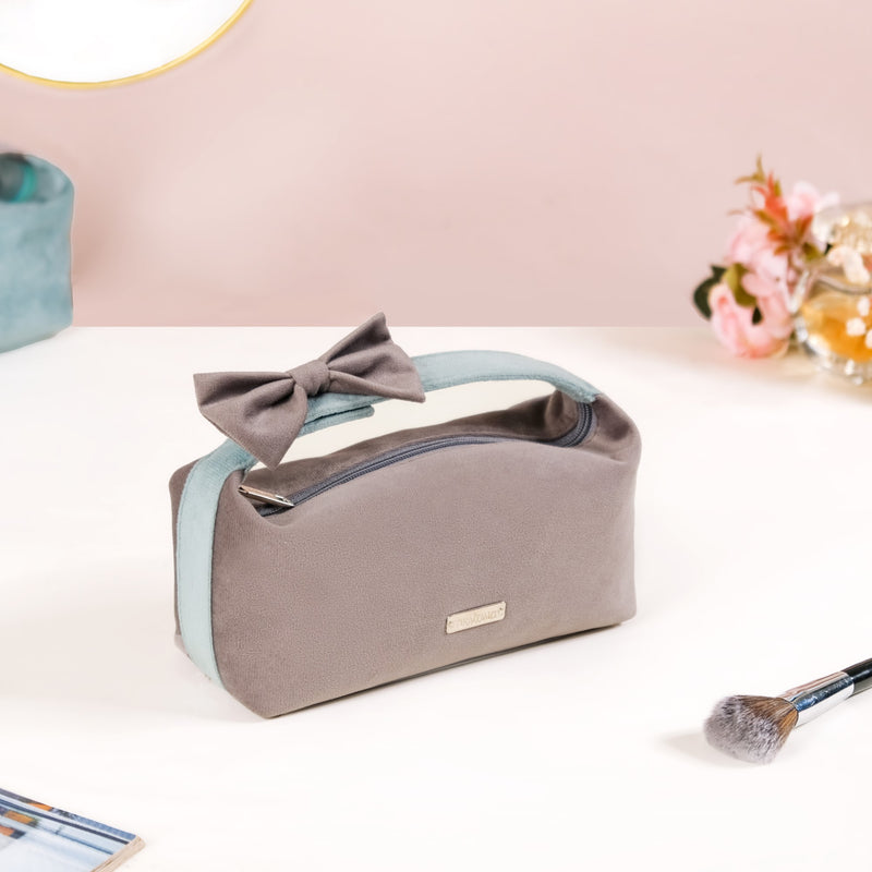 Velvet Makeup Pouch with Bow Set Of 2