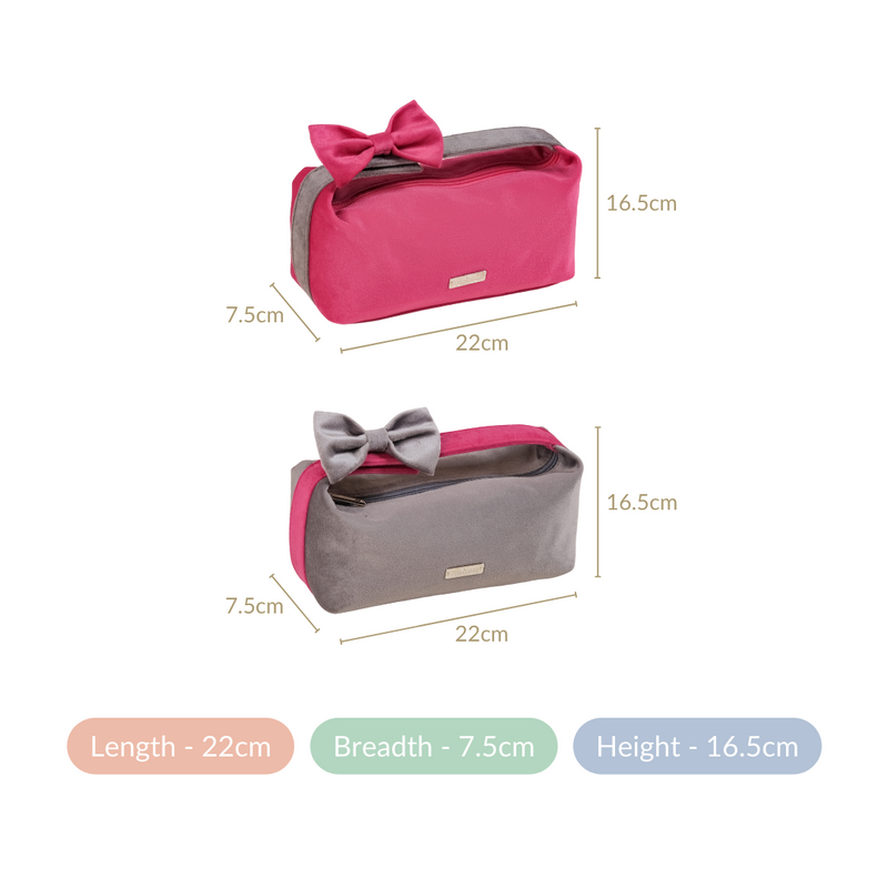 Velvet Makeup Organizer With Bow Handle Set Of 2