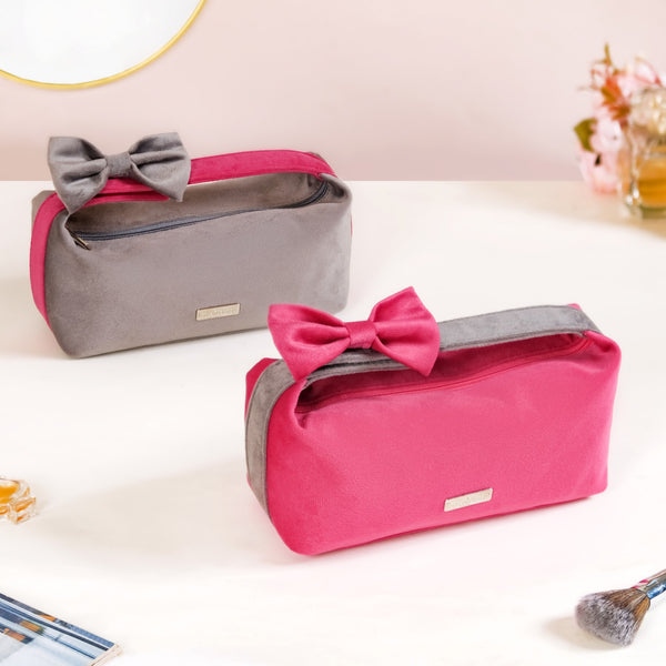 Velvet Makeup Organizer With Bow Handle Set Of 2