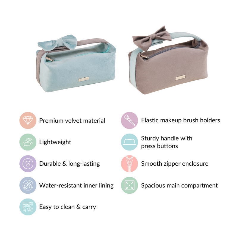 Velvet Makeup Pouch with Bow Set Of 2