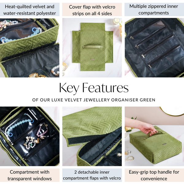 Luxe Velvet Jewellery Organiser Green