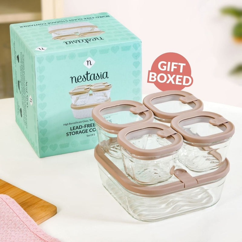 Vento Food Container With Airtight Silicone Lid Set Of 5 220ml 1320ml Brown