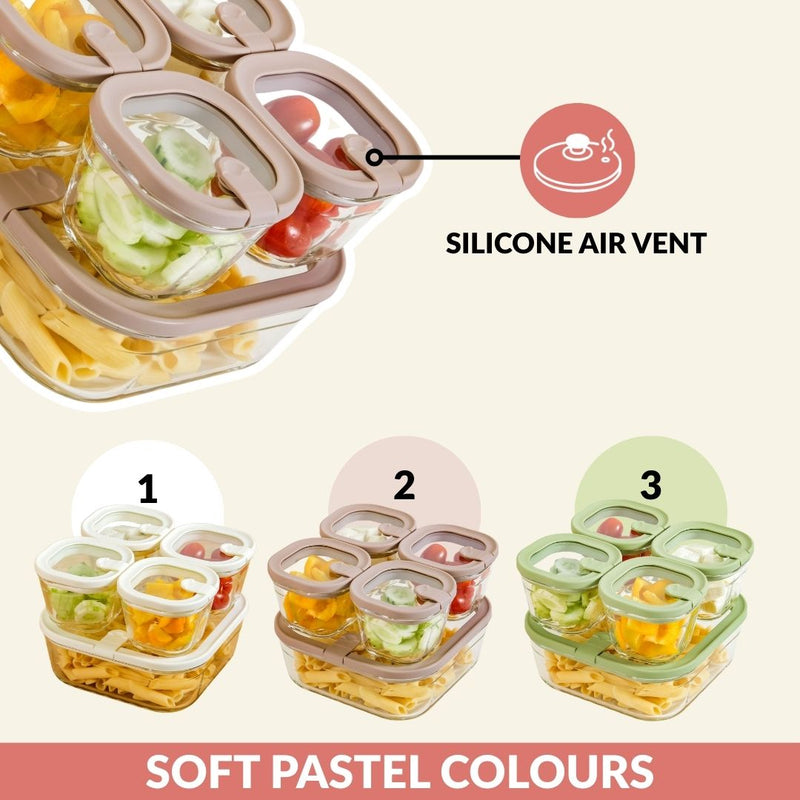 Vento Food Container With Airtight Silicone Lid Set Of 5 220ml 1320ml Brown