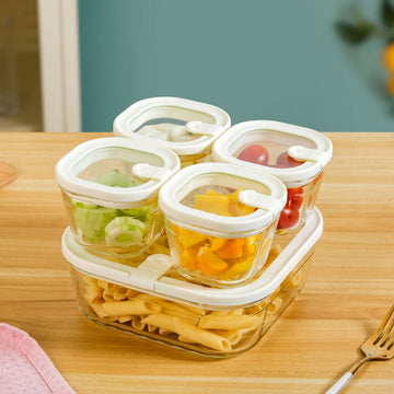 Vento Food Container With Airtight Silicone Lid Set Of 5 220ml 1320ml Cream