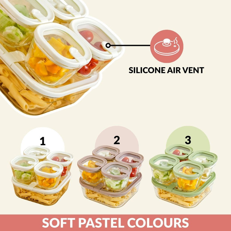 Vento Food Container With Airtight Silicone Lid Set Of 5 220ml 1320ml Cream