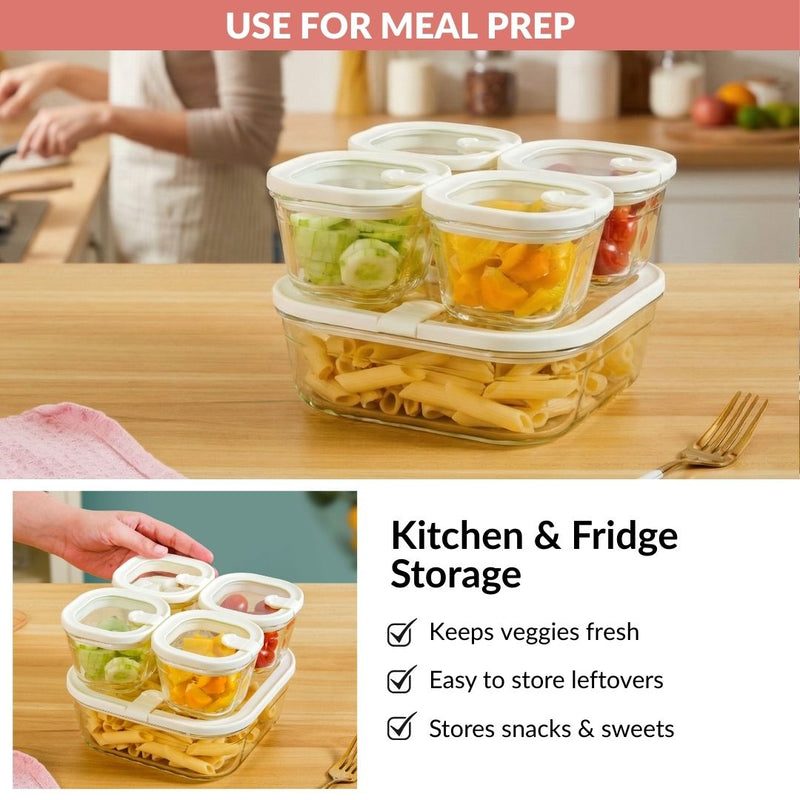 Vento Food Container With Airtight Silicone Lid Set Of 5 220ml 1320ml Cream