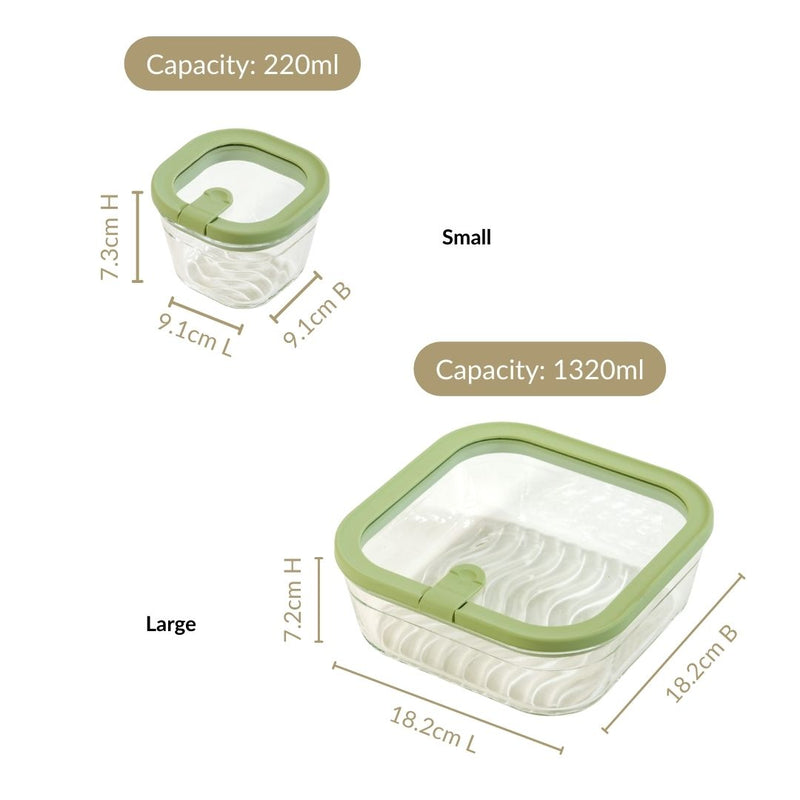 Vento Food Container With Airtight Silicone Lid Set Of 5 220ml 1320ml Sage Green