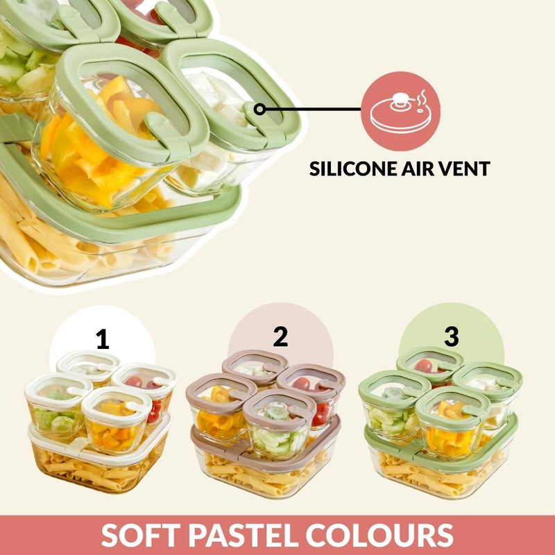 Vento Food Container With Airtight Silicone Lid Set Of 5 220ml 1320ml Sage Green