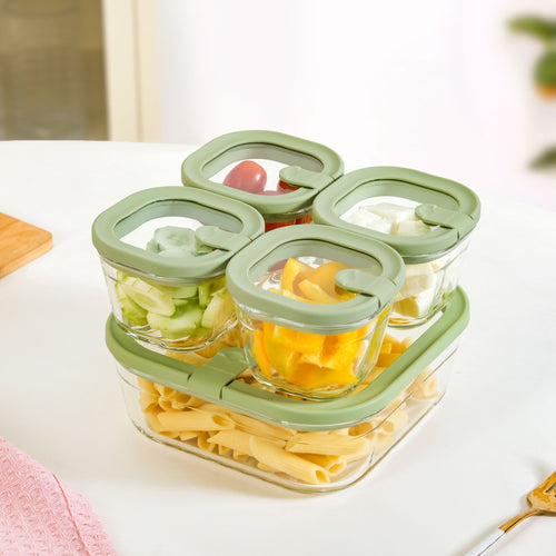 Vento Food Container With Airtight Lid Set Of 5 220ml 1320ml Sage Green