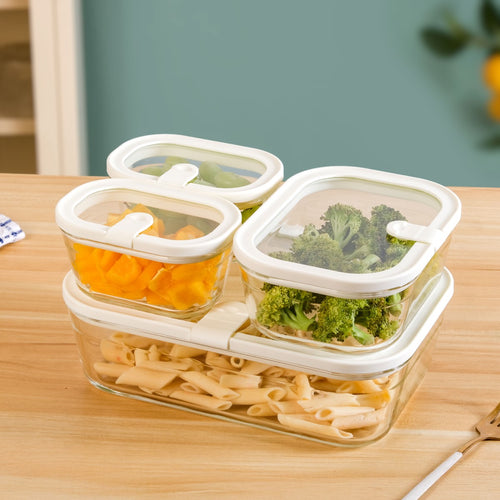 Vento Food Container With Airtight Silicone Lid Set Of 4 370ml 930ml 2500ml Cream