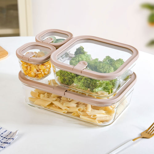 Vento Food Storage Container Set Of 4 220ml 1320ml 2500ml Beige Brown