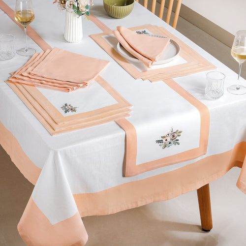 Ventosa Complete Table Linen Set With Mats Napkins Runner And Table Cloth In Peach