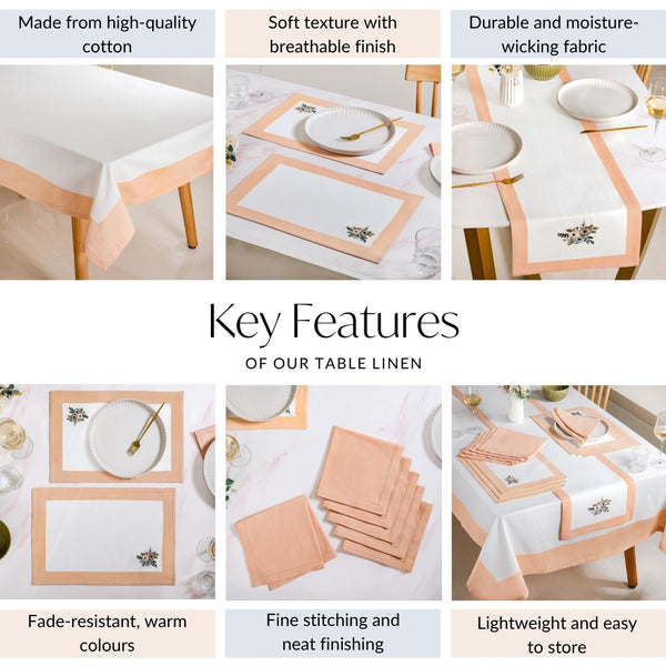 Ventosa Complete Table Linen Set With Mats Napkins Runner And Table Cloth In Peach