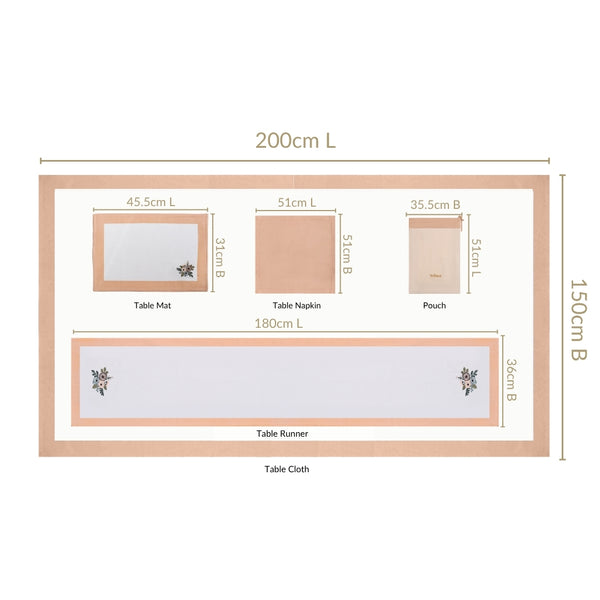 Ventosa Complete Table Linen Set With Mats Napkins Runner And Table Cloth In Peach