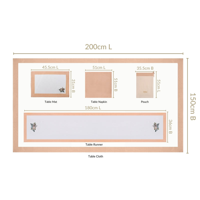 Ventosa Complete Table Linen Set With Mats Napkins Runner And Table Cloth In Peach