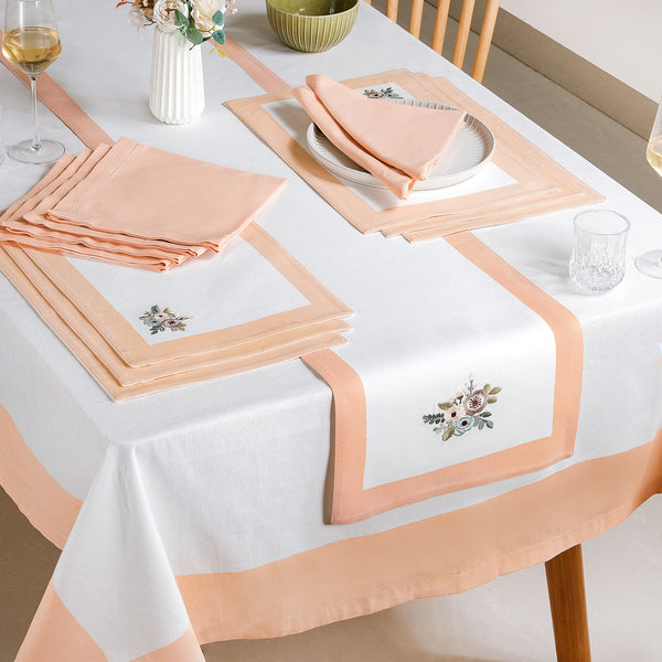Ventosa Complete Table Linen Set With Mats Napkins Runner And Table Cloth In Peach