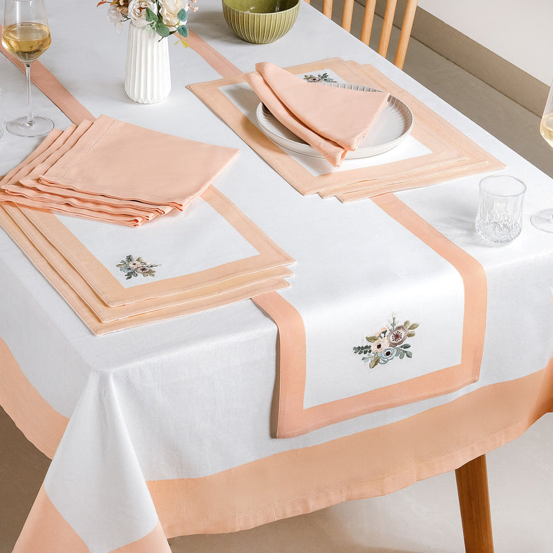 Ventosa Complete Table Linen Set With Mats Napkins Runner And Table Cloth In Peach