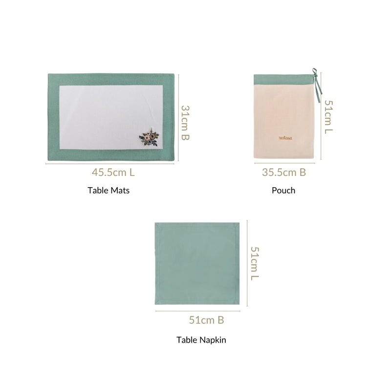 Ventosa Cotton Table Mat And Napkin Set Of 12 In Teal