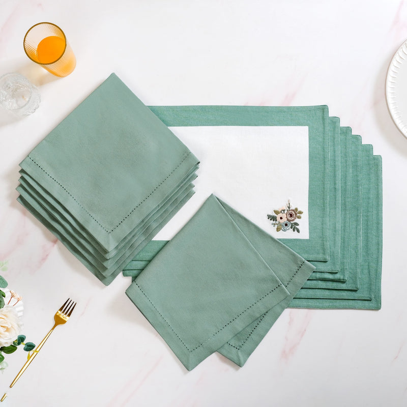 Ventosa Cotton Table Mat And Napkin Set Of 12 In Teal