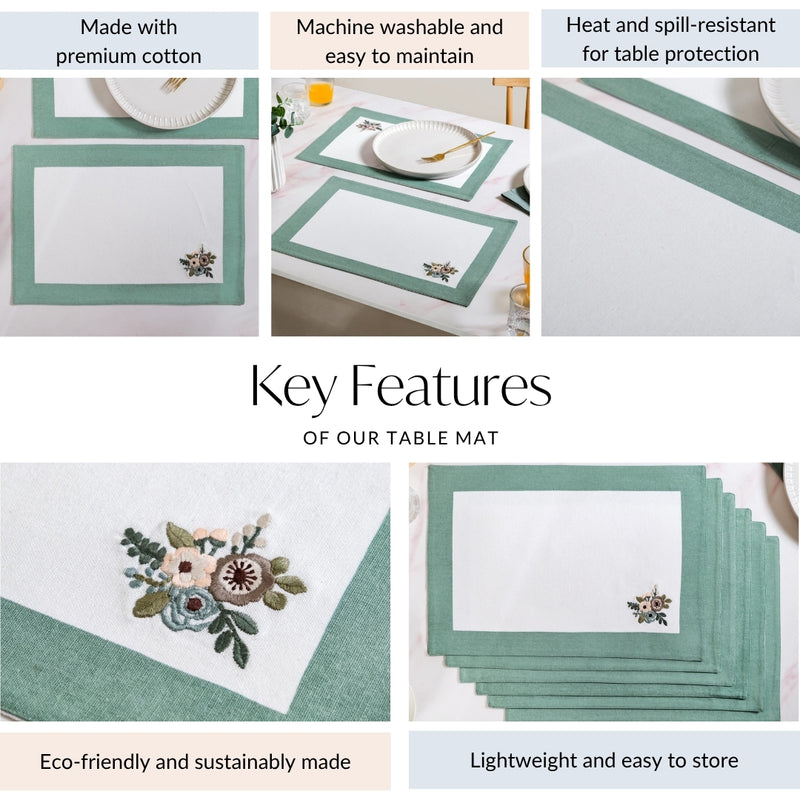 Ventosa Floral Embroidered Table Placemat Set Of 6