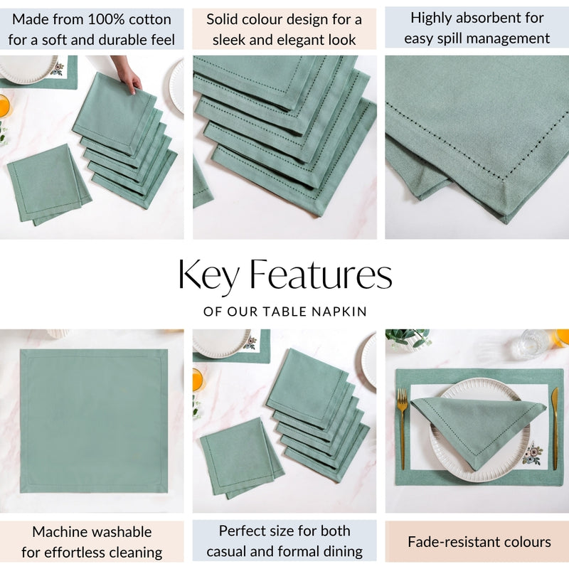 Ventosa Premium Cotton Hemstitched Dinner Napkins Set Of 6