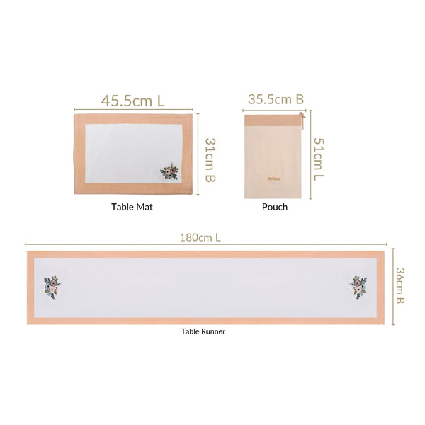 Ventosa Pure Cotton Table Runner And Placemat Set Of 7 In Peach