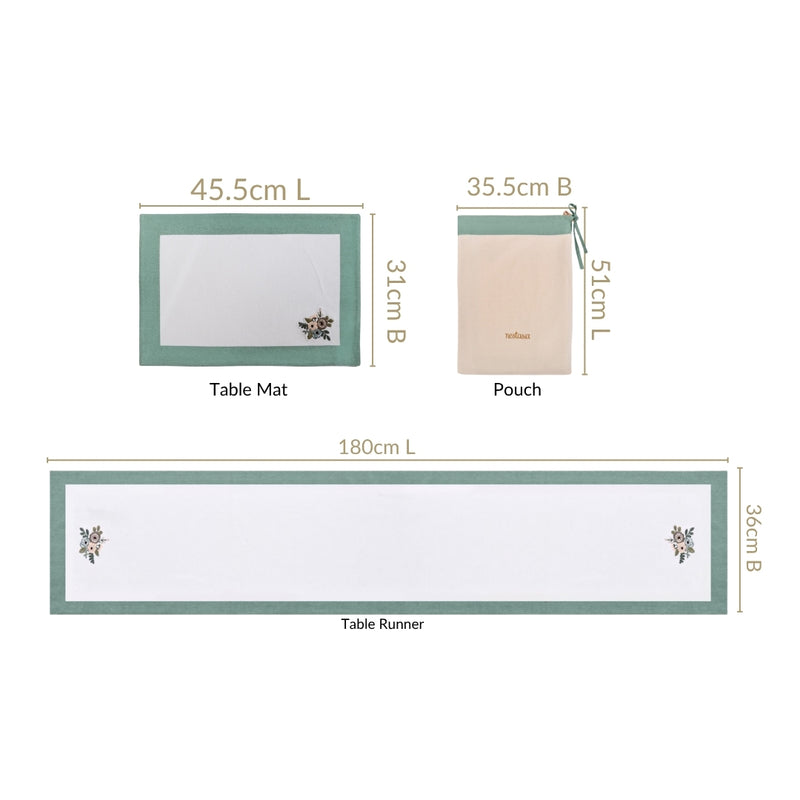 Ventosa Pure Cotton Table Runner And Placemat Set Of 7 In Teal