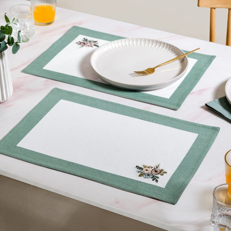 Ventosa Pure Cotton Table Runner And Placemat Set Of 7 In Teal