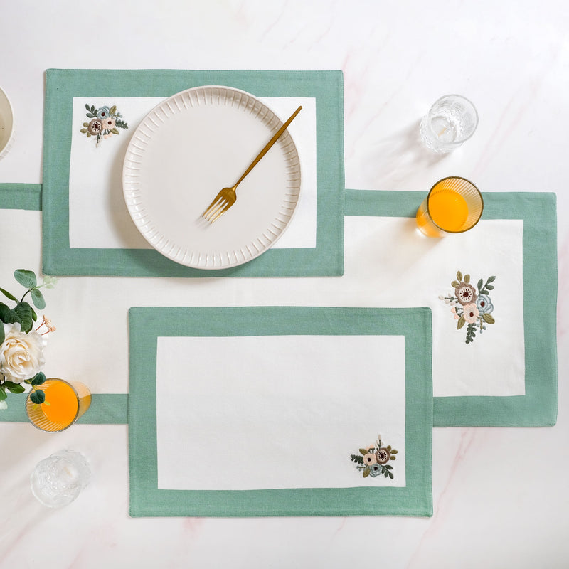 Ventosa Pure Cotton Table Runner And Placemat Set Of 7 In Teal