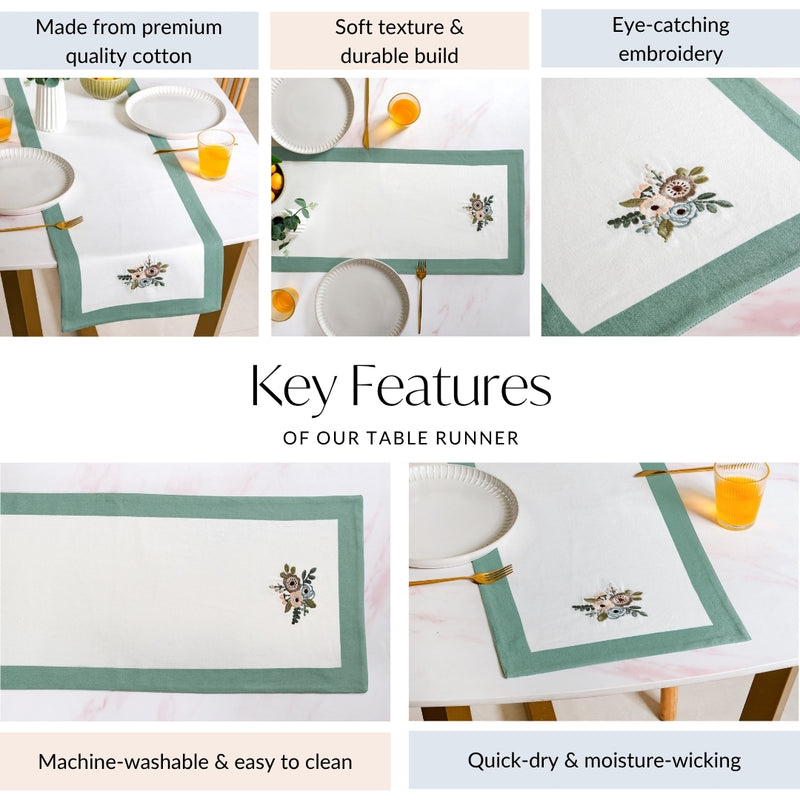 Ventosa Pure Cotton Table Runner In Pastel Teal