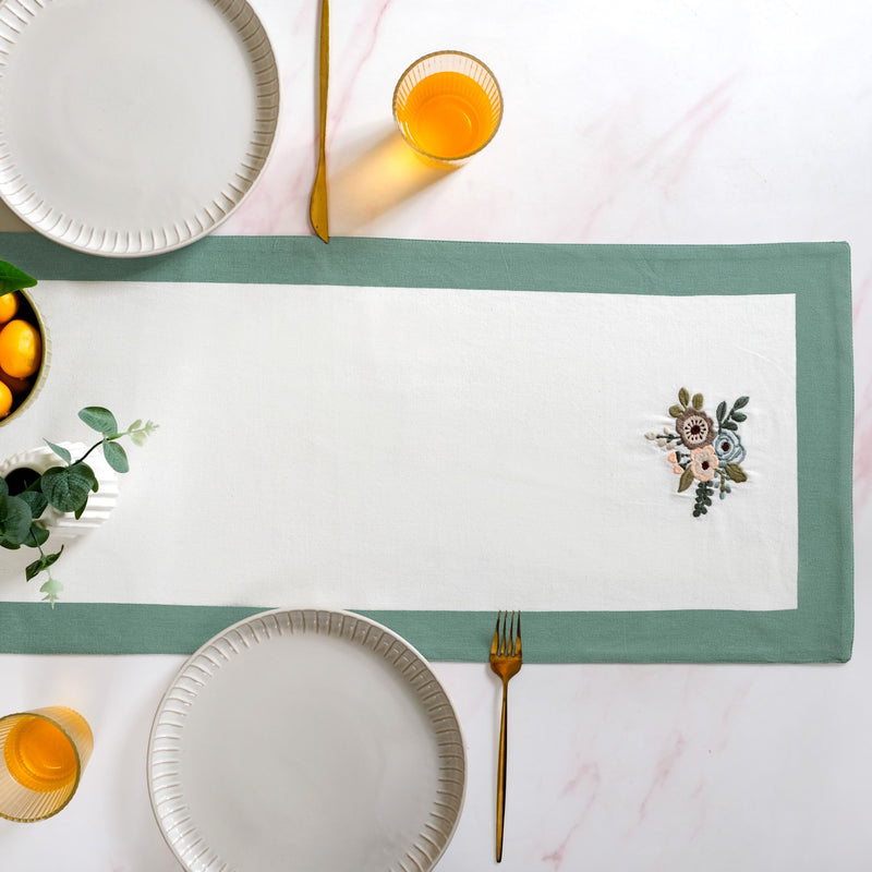 Ventosa Pure Cotton Table Runner In Pastel Teal