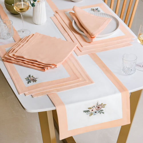 Ventosa Table Runner Placemats And Napkins 13 Piece Set In Peach