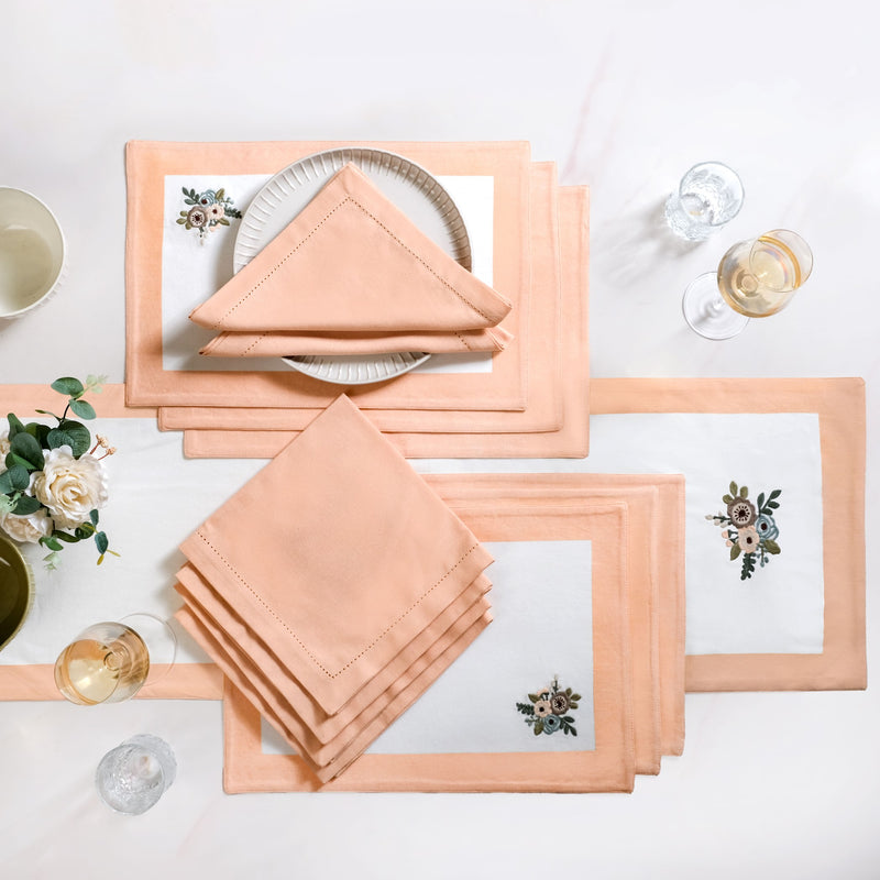Ventosa Table Runner Placemats And Napkins 13 Piece Set In Peach