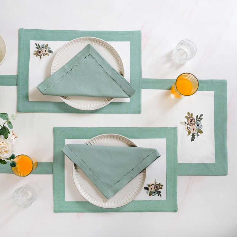 Ventosa Table Runner Placemats And Napkins 13 Piece Set In Teal