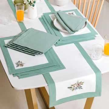 Ventosa Table Runner Placemats And Napkins 13 Piece Set In Teal