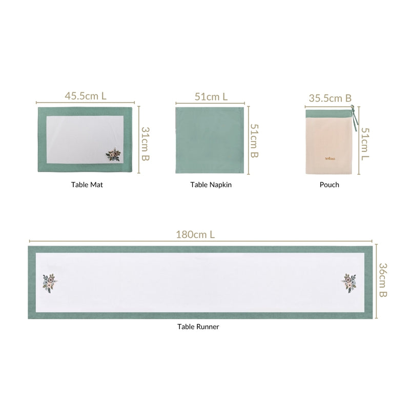 Ventosa Table Runner With Placemats And Napkins 13 Piece Set In Teal