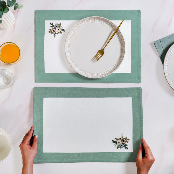 Ventosa Floral Embroidered Table Placemat Set Of 6 In Teal