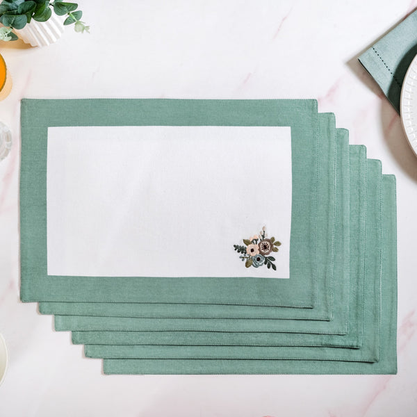 Ventosa Floral Embroidered Table Placemat Set Of 6 In Teal