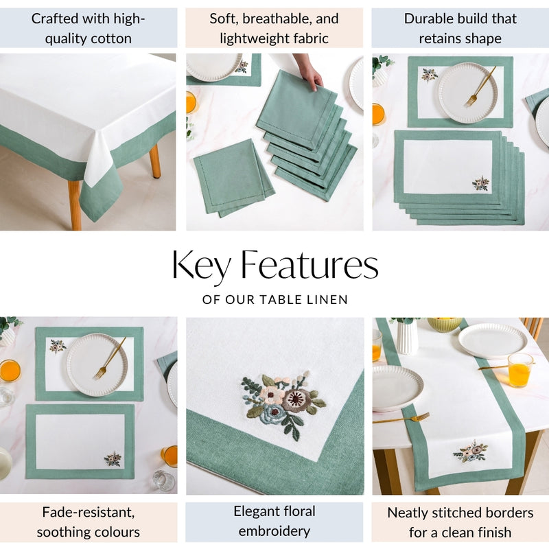 Ventosa Complete Table Linen Set With Mats Napkins Runner And Table Cloth In Teal