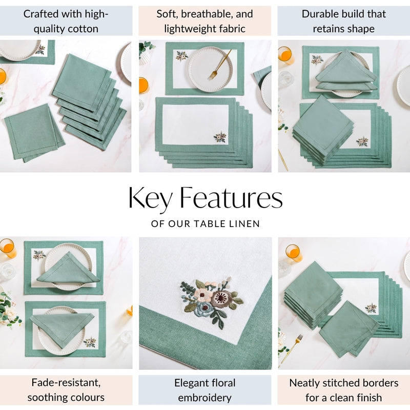 Ventosa Cotton Table Mat And Napkin Set Of 12 In Teal