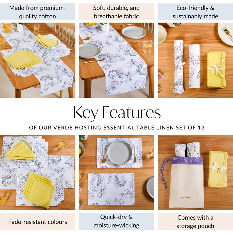Verde Hosting Essential Table Place Mats Runner and Napkin Set