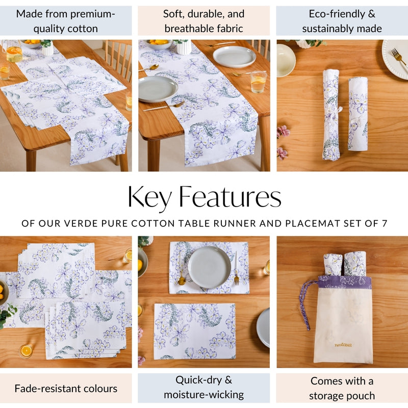 Verde Pure Cotton Table Runner And Placemat Set Of 7