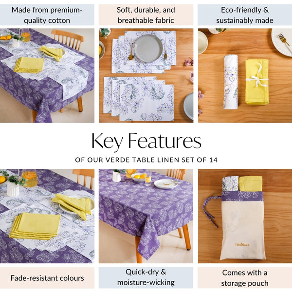 Verde Table Set With Place Mats Napkins Table Runner and Table Cloth