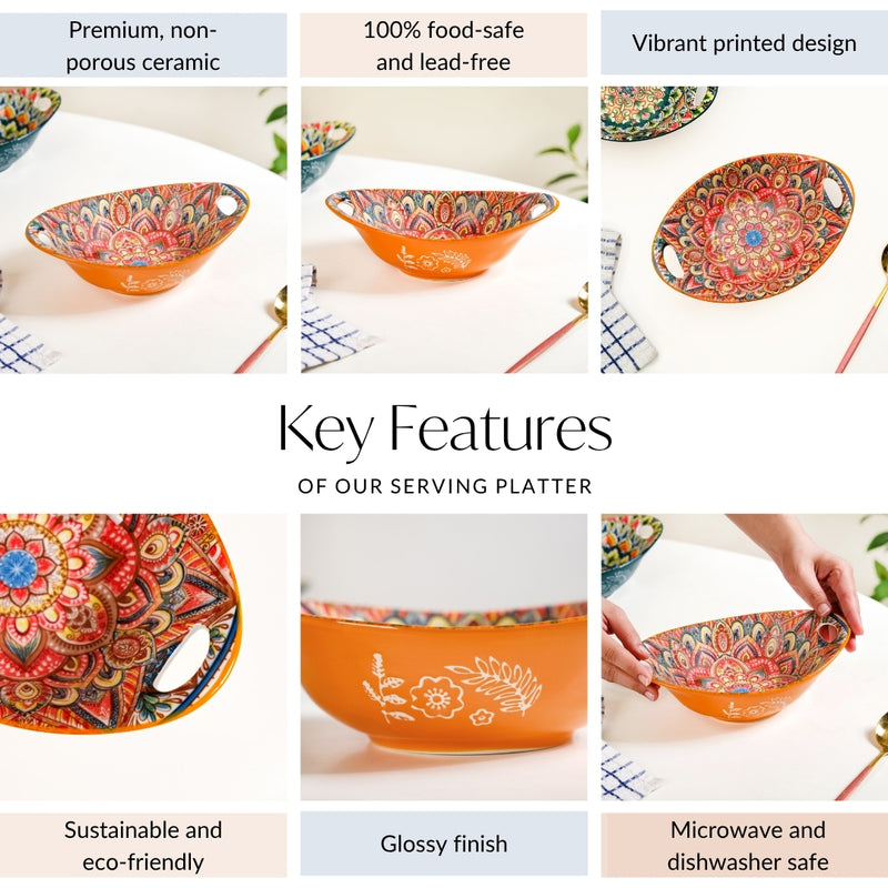 Vibrant Boho Mandala Ceramic Serving Platter 400ml